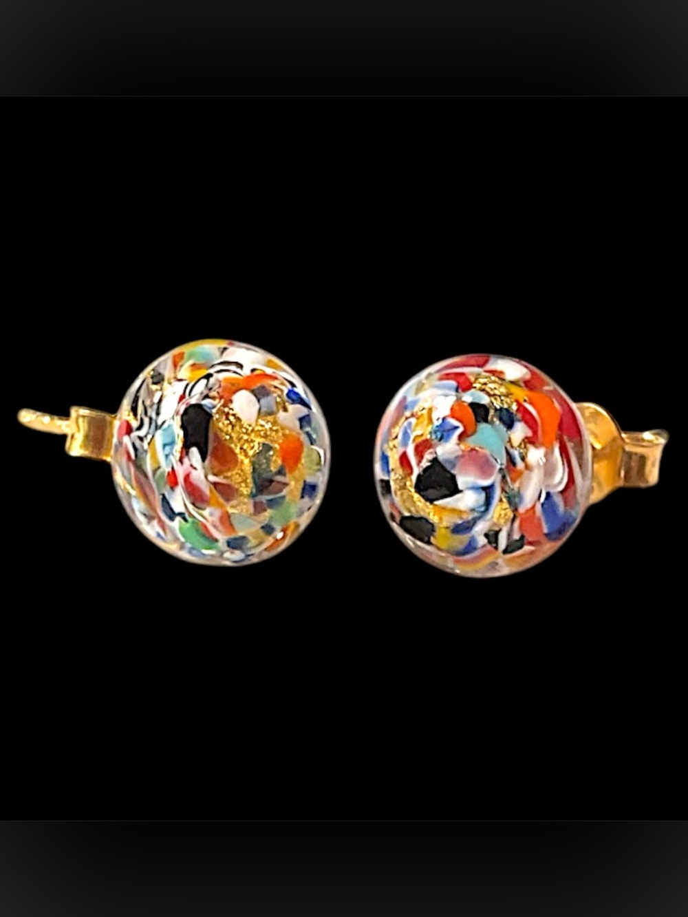 Vintage Sterling Silver Vermeil Italian Murano Glass Ball Stud Earrings